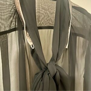 Dolce & Gabbana Sheer Black Blouse with Silver Leather Cuffs - Size 40